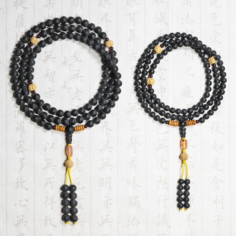 Buddha Stones Tibetisches Mala-Zypressen-Bodhi-Samen-Heilarmband aus rotem Achat