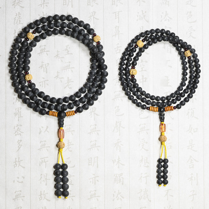 Buddha Stones Tibetisches Mala-Zypressen-Bodhi-Samen-Heilarmband aus rotem Achat