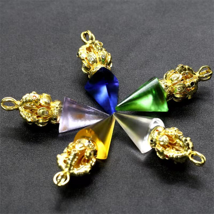 Buddha Stones, tibetischer Dorje Vajra, 4 Zinken, Lotus-Liuli-Kristall, Stärke-Halsketten-Anhänger