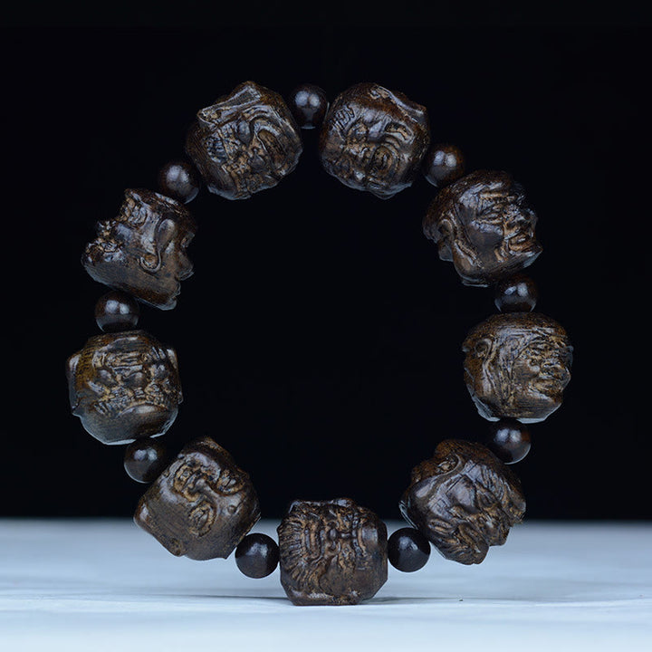 Buddha Stones, Ebenholz, achtzehn Arhats, Lotus-Drachen, graviertes Balance-Armband