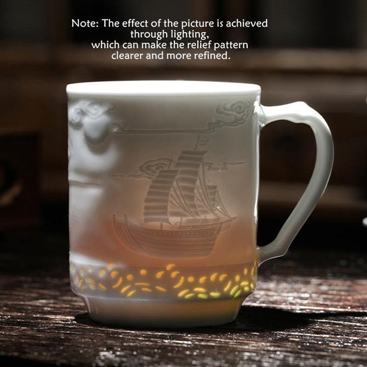 Buddha Stones Jingdezhen Linglong Porzellan Auspicious Dragon Phoenix Boat Smooth Sailing Keramik Teetasse Büro Teetassen 420 ml