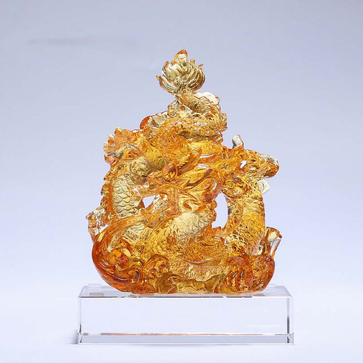Buddha Stones, Jahr des Drachen, handgefertigt, Liuli-Kristall, Kunststück, Schutz, Heimbüro-Dekoration mit Sockel
