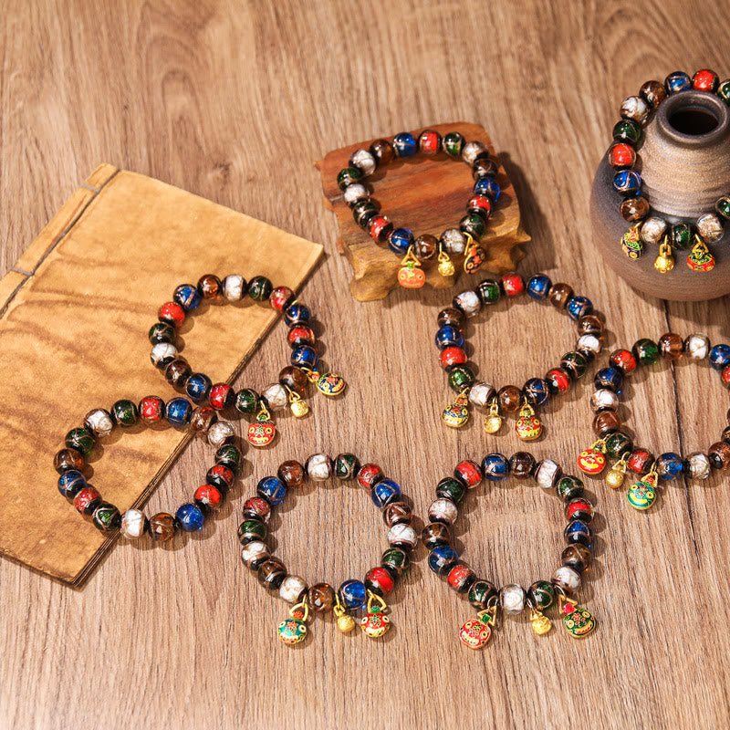 Buddha Stones Five Elements Gold Schlucktier Familie Charm Liuli Glasperlen Glücksarmband