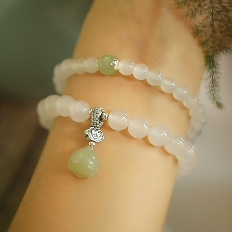 Weiß Achat-Jade-Lotus-Schutzarmband