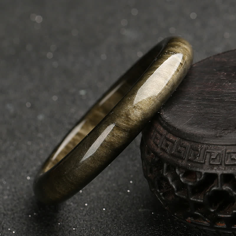 Buddha Stones Gold glänzender Obsidian Silber glänzender Obsidian Schutzarmband Armreif