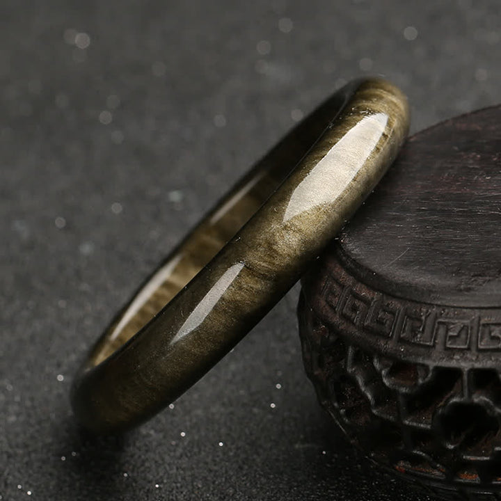 Buddha Stones Gold glänzender Obsidian Silber glänzender Obsidian Schutzarmband Armreif