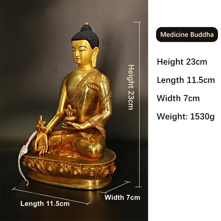 Buddha Shakyamuni Medizin Buddha Mitgefühl Kupfer vergoldet Statue Dekoration