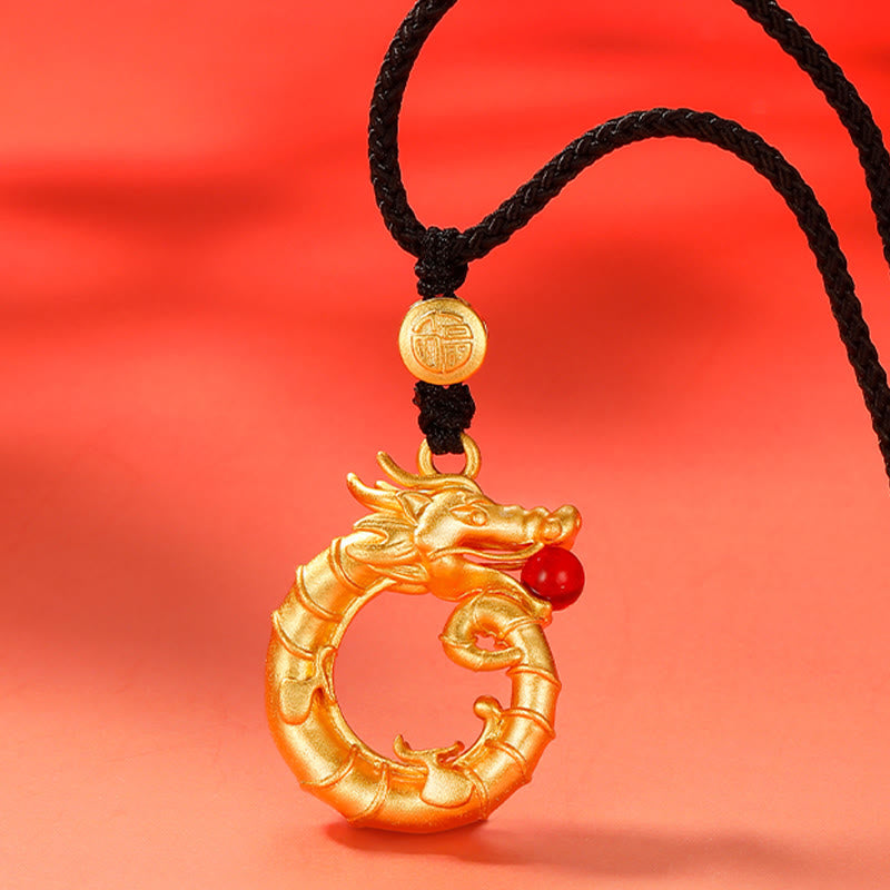 Buddha Stones 925 Sterling Silber Jahr des Drachen runder Fu-Charakter-Drachen-Erfolgs-Halskettenanhänger