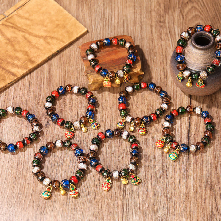 Buddha Stones Five Elements Gold Schlucktier Familie Charm Liuli Glasperlen Glücksarmband