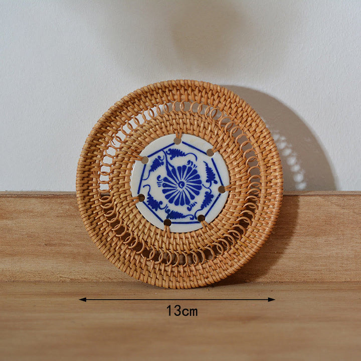 Keramik-Blumenmuster, Rattan-Tassenuntersetzer, Teetassen-Untersetzer