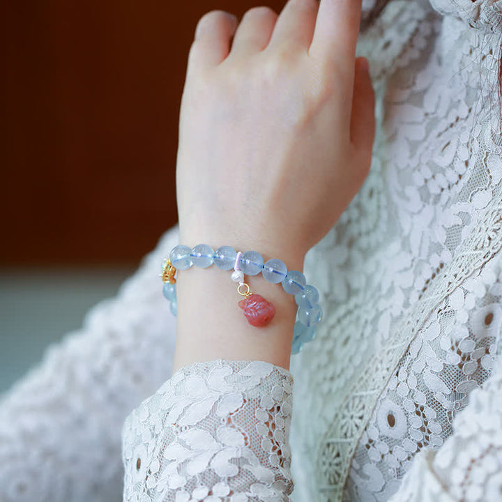 Buddha Stones Natürliches Aquamarin-Rot-Achat-Perlenperlen-Heilungs-Charm-Armband