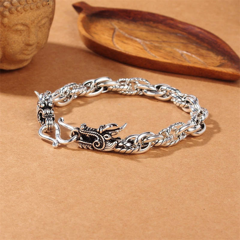 Buddha Stones 925 Sterling Silber Drachen-Glücksschutz-Armband