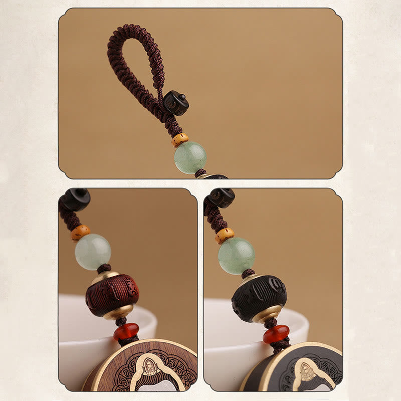 Buddha Stones Ebenholz Palisander Buddha Avalokitesvara Om Mani Padme Hum Balance Auto Schlüsselanhänger Dekoration