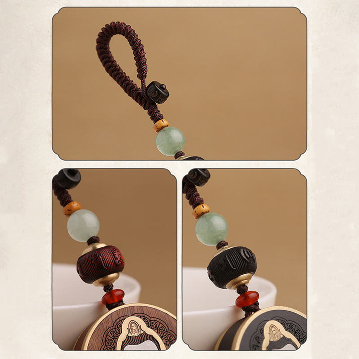 Buddha Stones Ebenholz Palisander Buddha Avalokitesvara Om Mani Padme Hum Balance Auto Schlüsselanhänger Dekoration