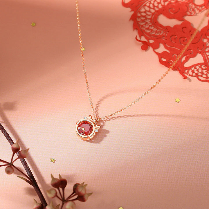 Buddha Stones, 925er-Sterlingsilber, Jahr des Drachen, Glück, roter Zirkon, Halskette, Anhänger, Armband, Ohrringe, Ring