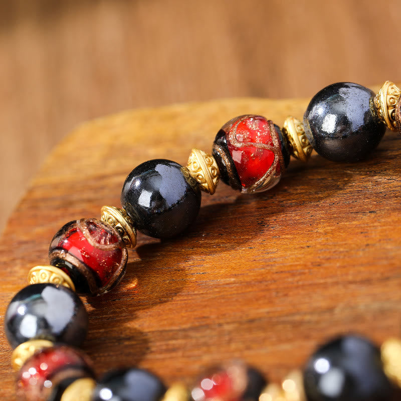 Buddha Stones, tibetische Zakiram-Göttin des Reichtums, Liuli, Glas, Weihrauch, Asche, Porzellanperlen, Glücksarmband