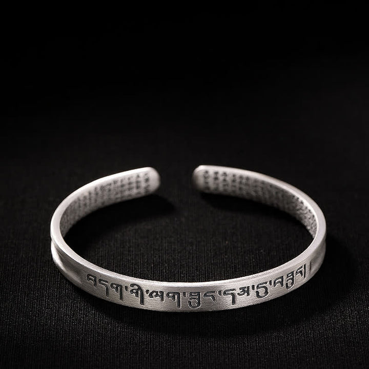 Buddha Stones 999 Sterling Silber Sechs wahre Worte Herz Sutra Schutz Armband Armreif