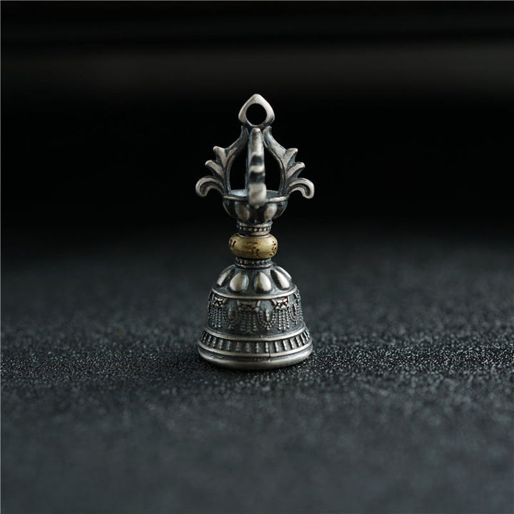 Buddha Stones, Tibet, 925er Sterlingsilber, Om Mani Padme Hum, Dorje-Glocke, Vajra, gravierter Erleuchtungsanhänger, Hängedekoration