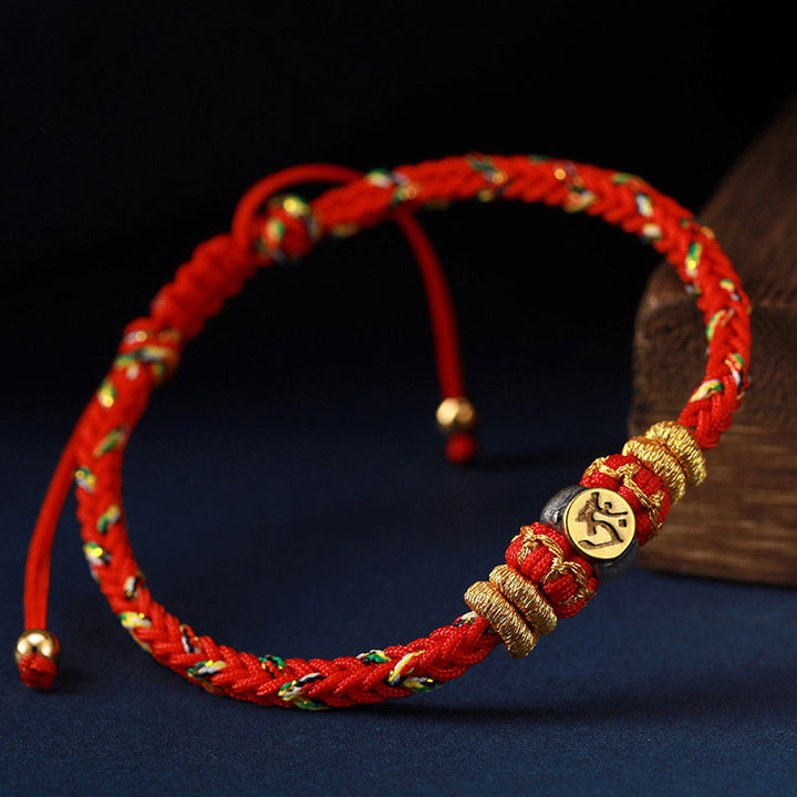 Buddha Stones Chinesisches Sternzeichen Natal Buddha Silber Glück geflochtenes Armband