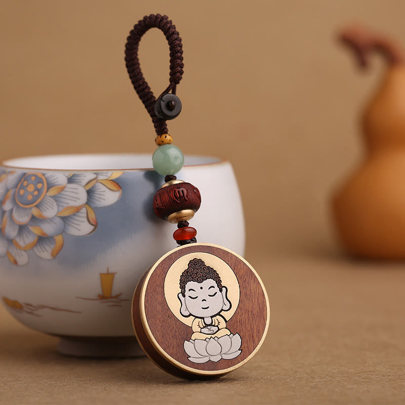 Buddha Stones Ebenholz Palisander Buddha Avalokitesvara Om Mani Padme Hum Balance Auto Schlüsselanhänger Dekoration