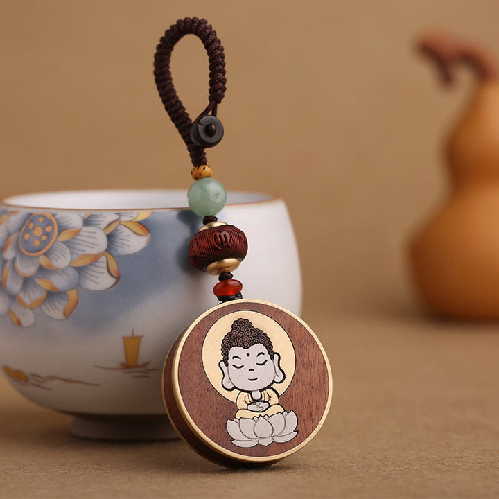 Buddha Stones Ebenholz Palisander Buddha Avalokitesvara Om Mani Padme Hum Balance Auto Schlüsselanhänger Dekoration
