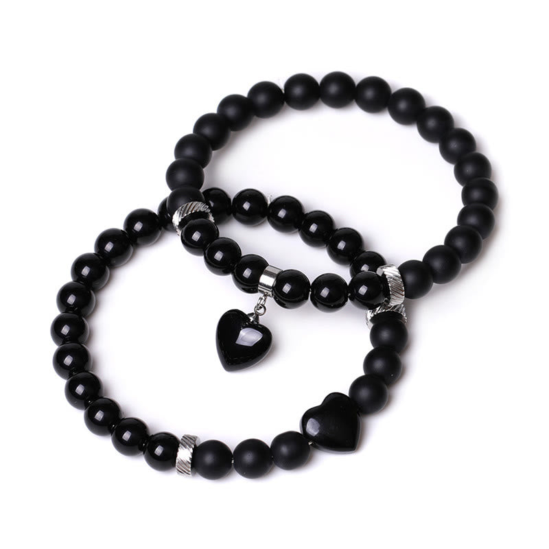 Buddha Stones 2-teiliges schwarzes Onyx-Kristall-Stein-Liebes-Herz-Schutz-Unterstützungs-Paar-Armband
