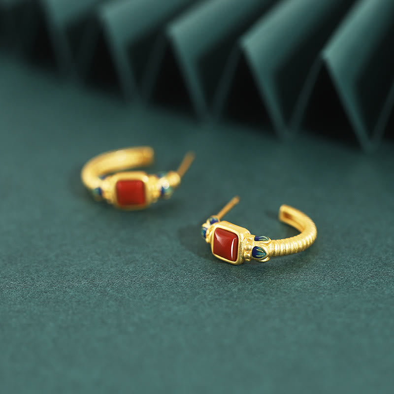 Ohrstecker aus 925er-Sterlingsilber, roter Achat, Lotus, Selbstvertrauen, Ruhe