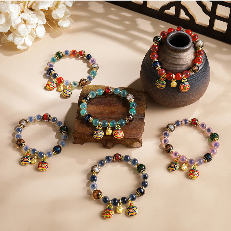Buddha Stones, buntes Bonbon-Achat-Gold, schluckendes Biest, Familie Liuli, Glasperlen, Stärke-Armband