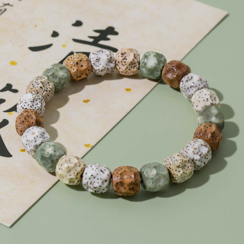 Armband mit Buddha Stonesn, natürlichem, buntem Bodhi-Samen, Glücksverheißung, Reichtum