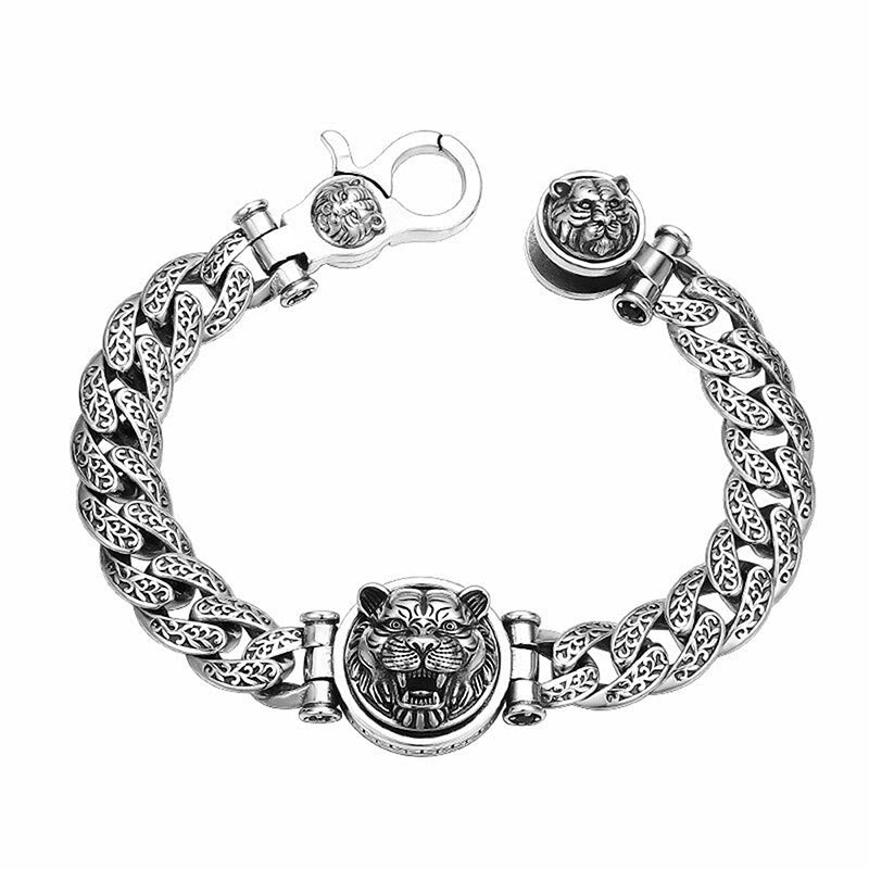 Buddha Stones Tiger Tang Dynasty Blumendesign graviertes Glücksenergie-Armband