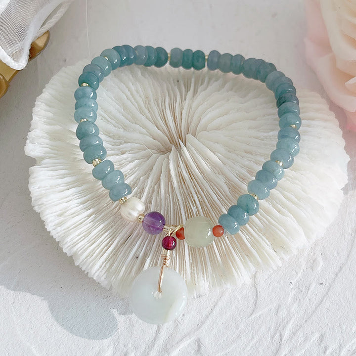 Buddha Stones Natürliche Hetian Jade Perle Frieden Schnalle Fu Charakter Kürbis Geldbeutel Erdbeerquarz PiXiu Glücksarmband