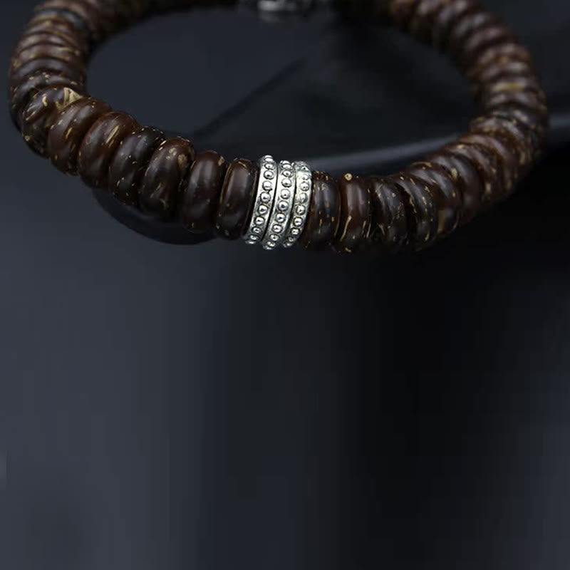 Buddha Stones Natürliches tibetisches Om Mani Padme Hum Positive Armband aus Kokosnussschale