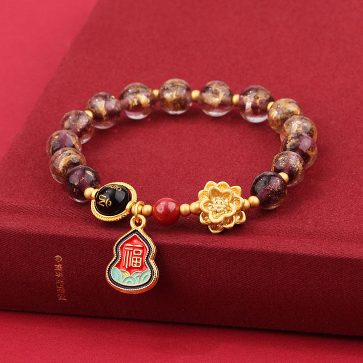 Buddha Stones Tibet Om Mani Padme Hum Fu Charakter Kürbis Charm Lotus Liuli Glasperlen Glücksarmband