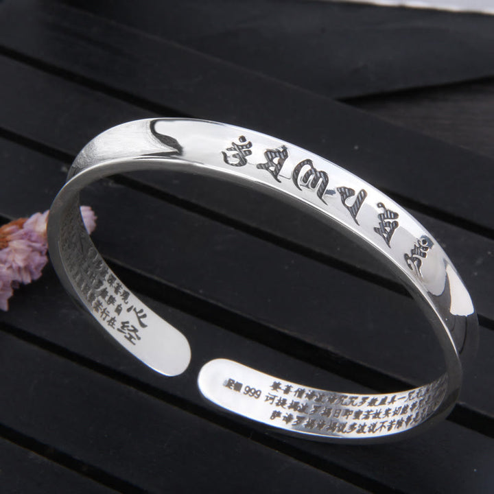 Buddha Stones 999 Sterling Silber Om Mani Padme Hum Herz Sutra Love Peace Armband Armreif