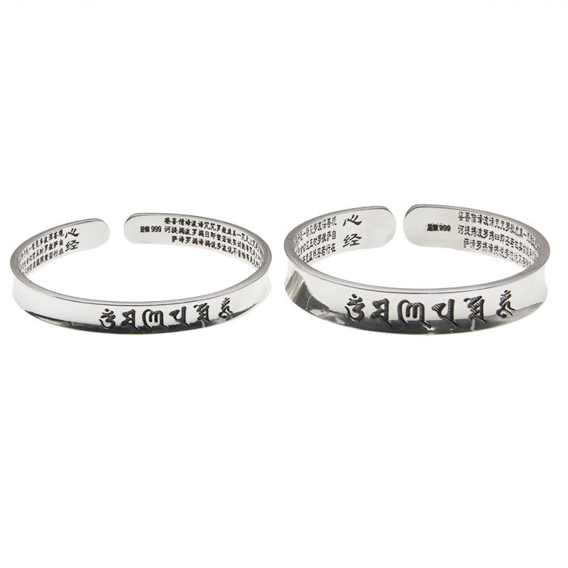 Buddha Stones 999 Sterling Silber Om Mani Padme Hum Herz Sutra Love Peace Armband Armreif