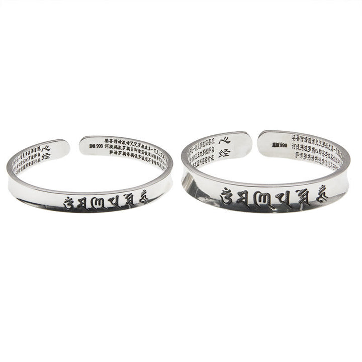 Buddha Stones 999 Sterling Silber Om Mani Padme Hum Herz Sutra Love Peace Armband Armreif