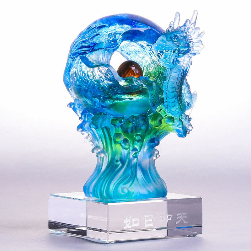 Buddha Stones, handgefertigt, azurblauer Drache, Liuli-Kristall, Kunststück, Erfolg, Schutz, Heimbüro-Dekoration