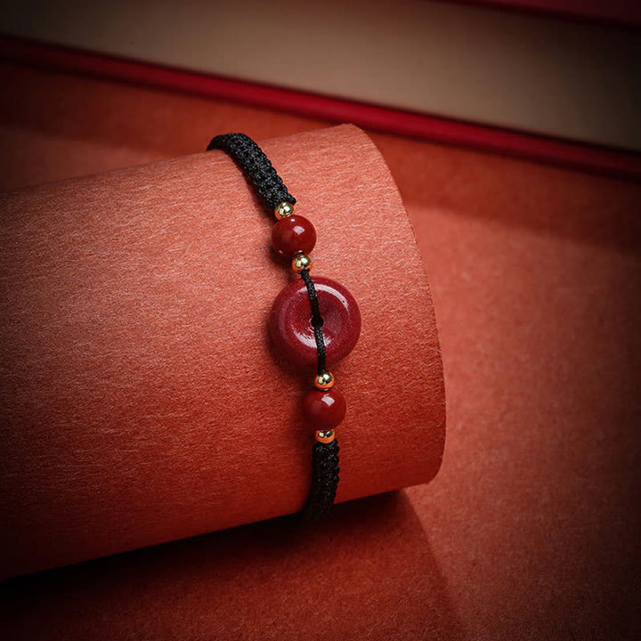 Armband mit Buddha Stonesn, natürlichem Zinnober, Friedensschnalle, Segen