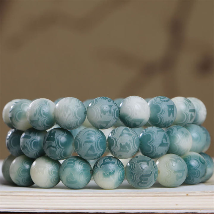 Buddha Stones Bodhi Seed Om Mani Padme Hum Armband mit Gravur „Keep Away Evil Spirits“.