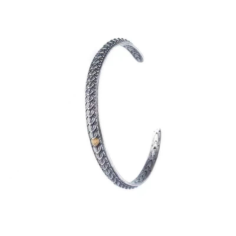 Armreif mit Buddha Stonesn, Vintage-Stil, Drachenschuppen-Muster, Glück, Reichtum