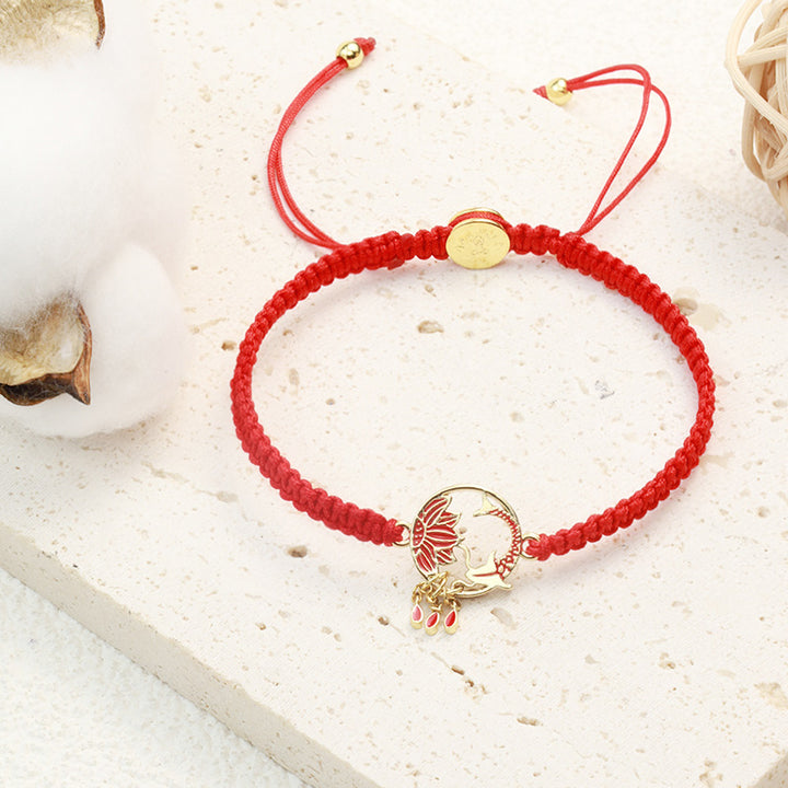 Buddha Stones Tibetisches handgefertigtes Lotus-Koi-Fisch-Glücksarmband mit roter Schnur