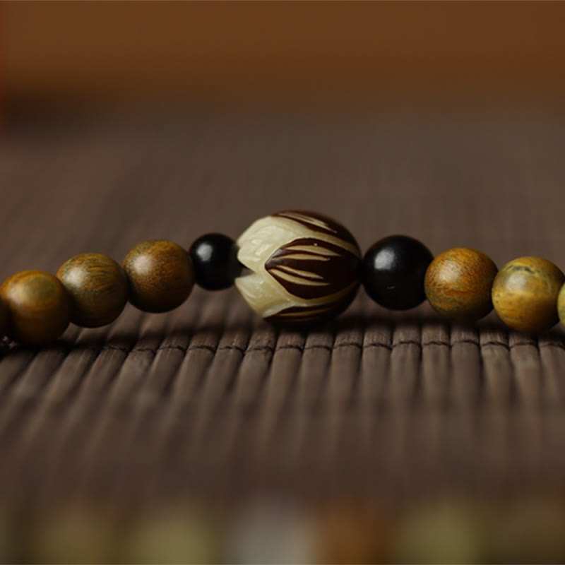 Buddha Stones, grünes Sandelholz, Bodhi-Samen, Lotus, beruhigendes Doppel-Wickelarmband