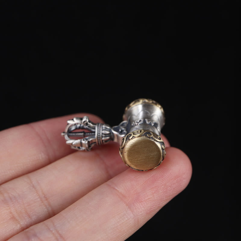 Buddha Stones, Tibet, 925er Sterlingsilber, Om Mani Padme Hum, Dorje-Glocke, Vajra, gravierter Erleuchtungsanhänger, Hängedekoration