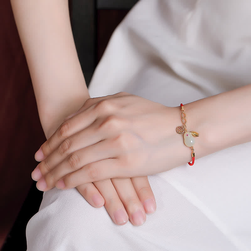 Armband aus 925er-Sterlingsilber, Jahr des Kaninchens, Hetian- Weiß Jade, Glückssegen, rote Schnur