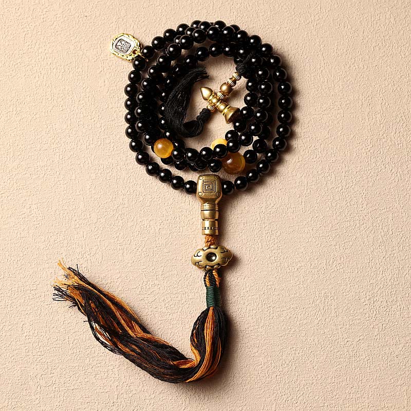 Buddha Stones, tibetische 108 Mala-Perlen, schwarzer Onyx, Tigerauge-Perlen, neun Paläste, Bagua-Schutzarmband