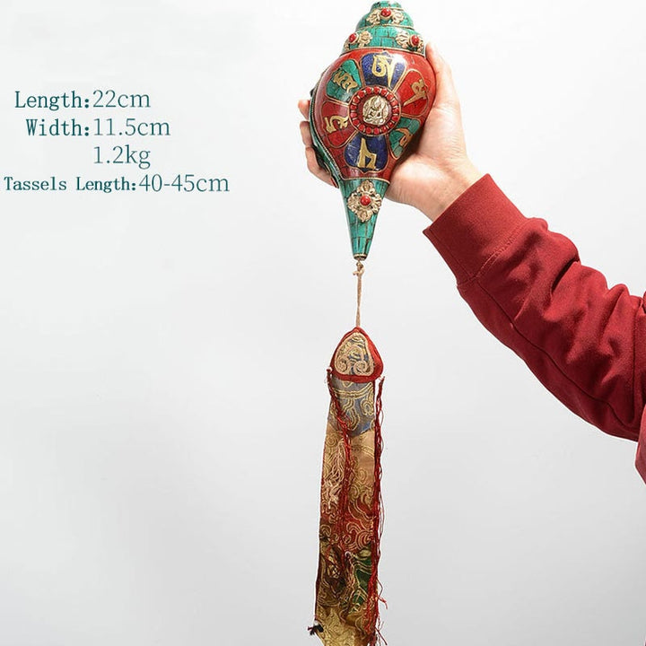 Tibetische handgemachte Shankha Om Mani Padme Hum Buddha Avalokitesvara Türkis Muschel Muschel positive Dekoration