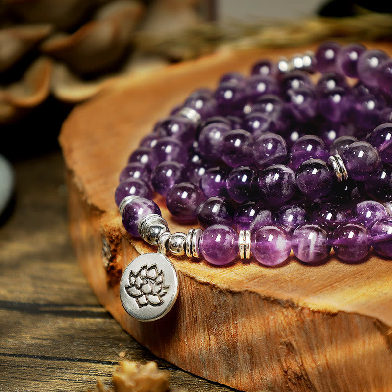 Buddha Stones Natürliches Amethyst-Reinigungs-Mala-Armband