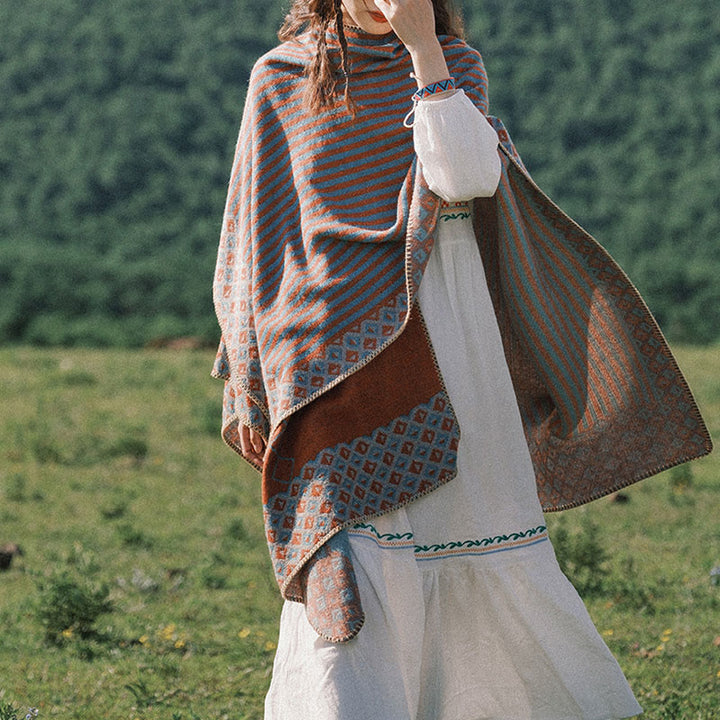 Buddha Stones Tibetischer Schal, gestreift, Rautenmuster, für den Winter, warm, weich