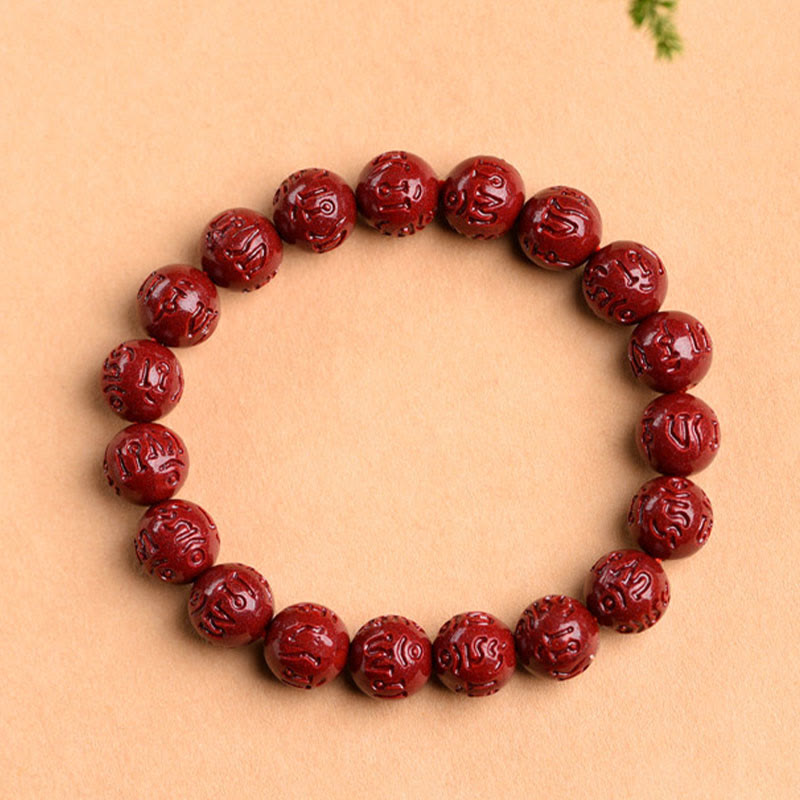 Armband mit Buddha Stonesn, natürlichem Zinnober, Om Mani Padme Hum Bundmuster, Lotus-Segen
