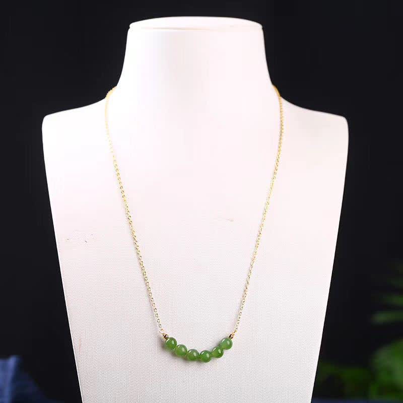 14 Karat vergoldeter Hetian Cyan Jade Perlen-Halskettenanhänger